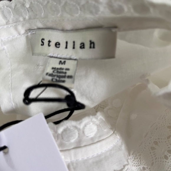 Stellah White Cotton Swiss Dot Dress M Puff Sleeve Lace Trim Tiered Skirt - Picture 2 of 16